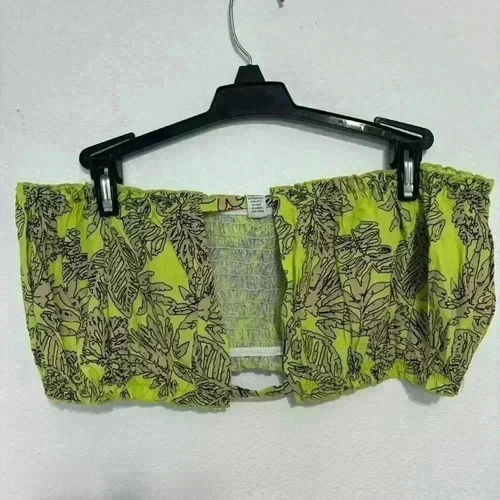 Vibrant Green Off-Shoulder Floral Crop Top- Open Chest